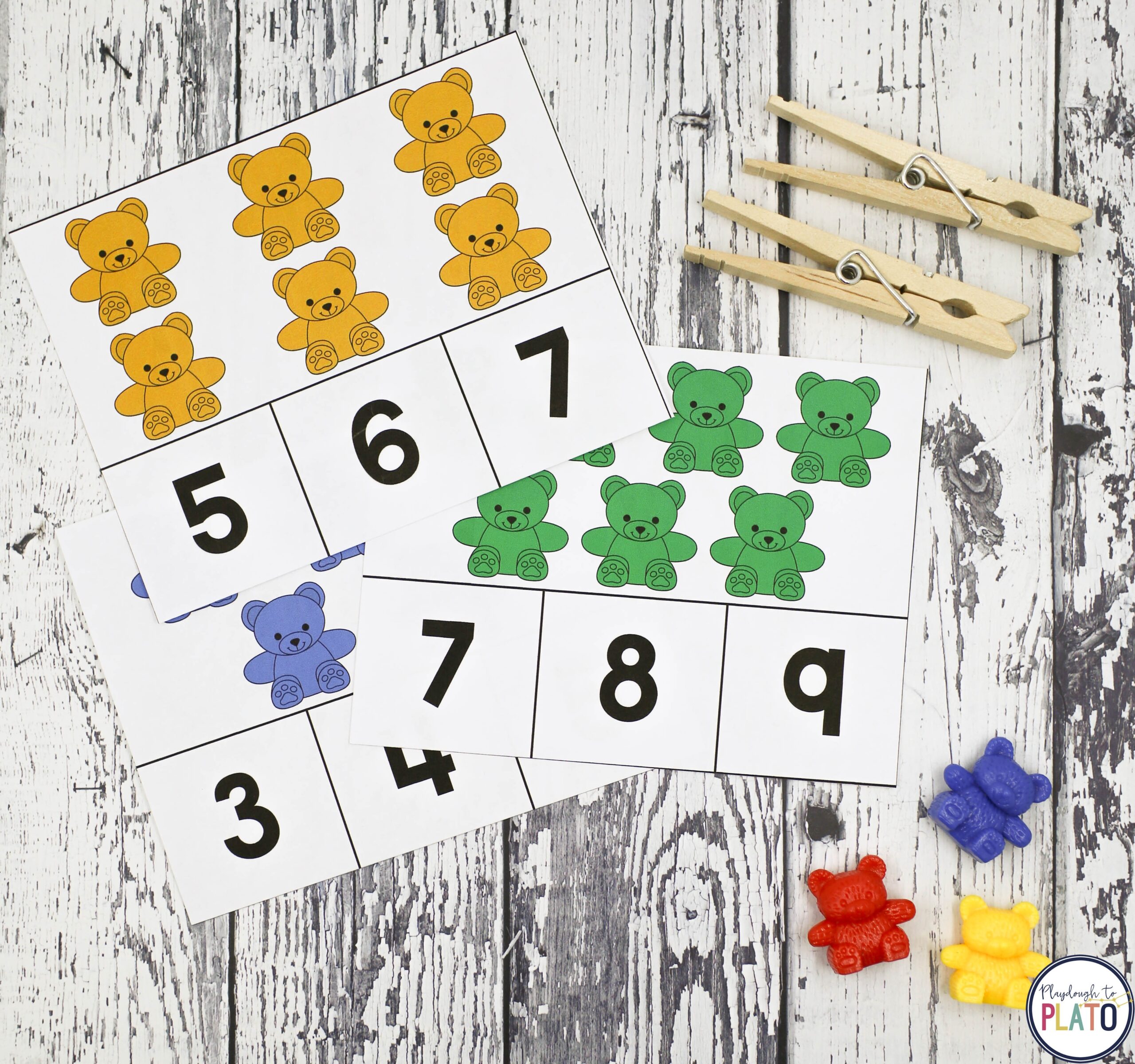 Counting Bear Clip Cards Playdough To Plato