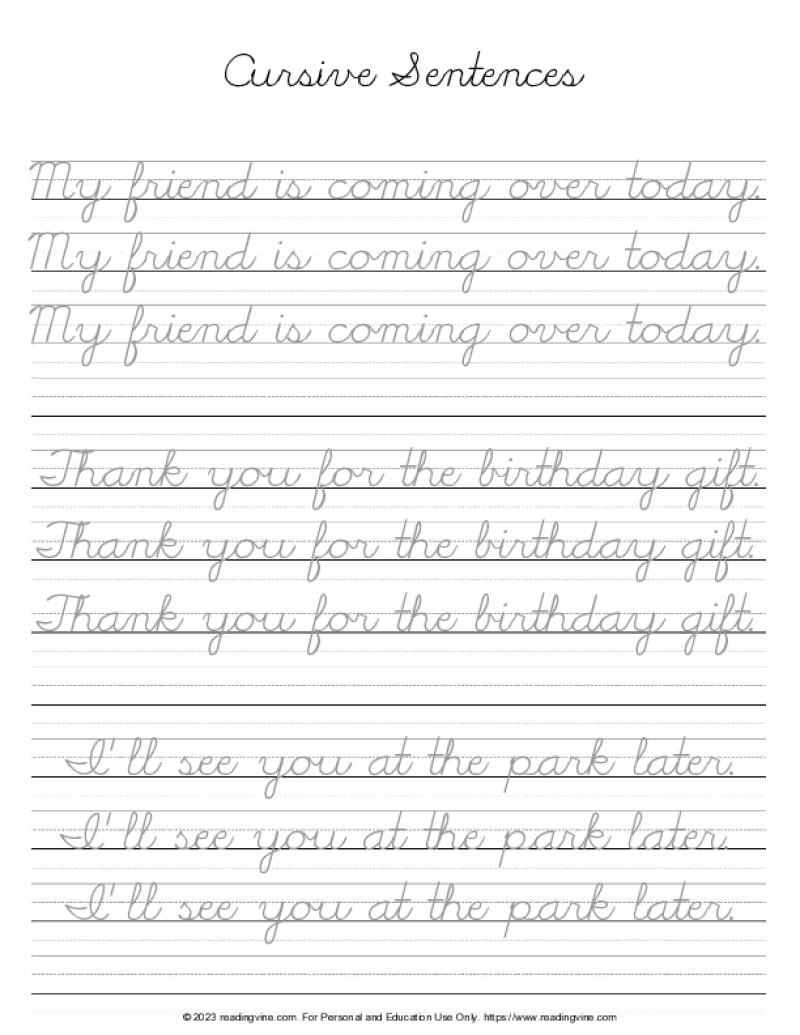 Free Printable Cursive Writing Worksheets Pdf