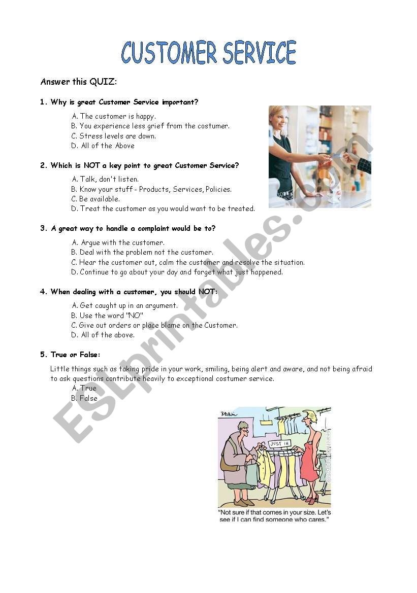 Free Printable Customer Service Worksheets