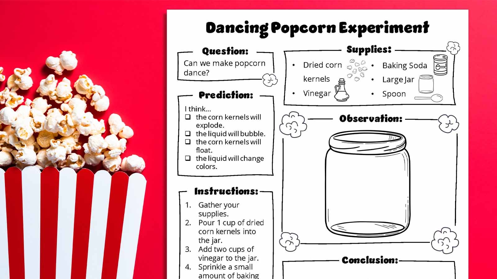 Dancing Popcorn Experiment How To Plus Free Worksheet