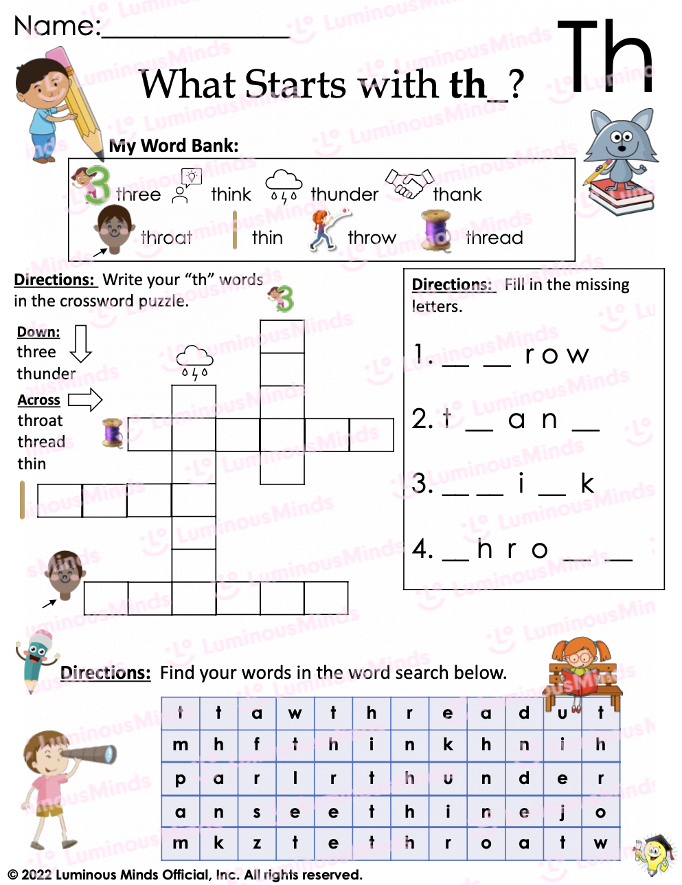 Free Printable Th Digraph Worksheets