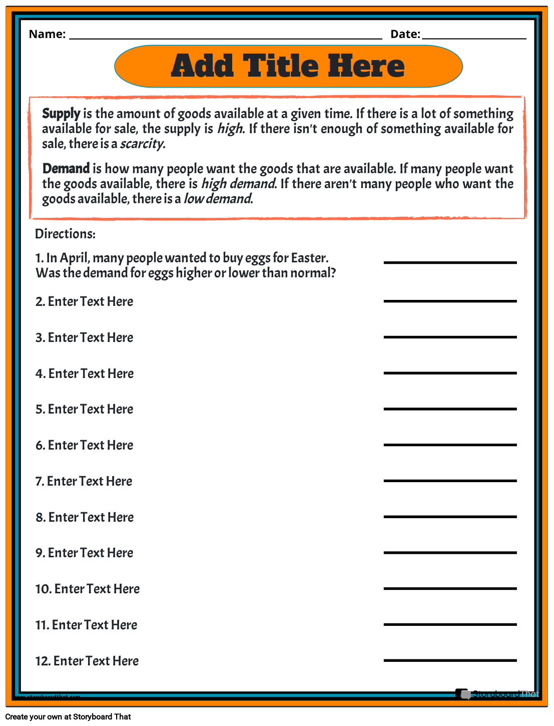 Free Printable Supply And Demand Worksheets