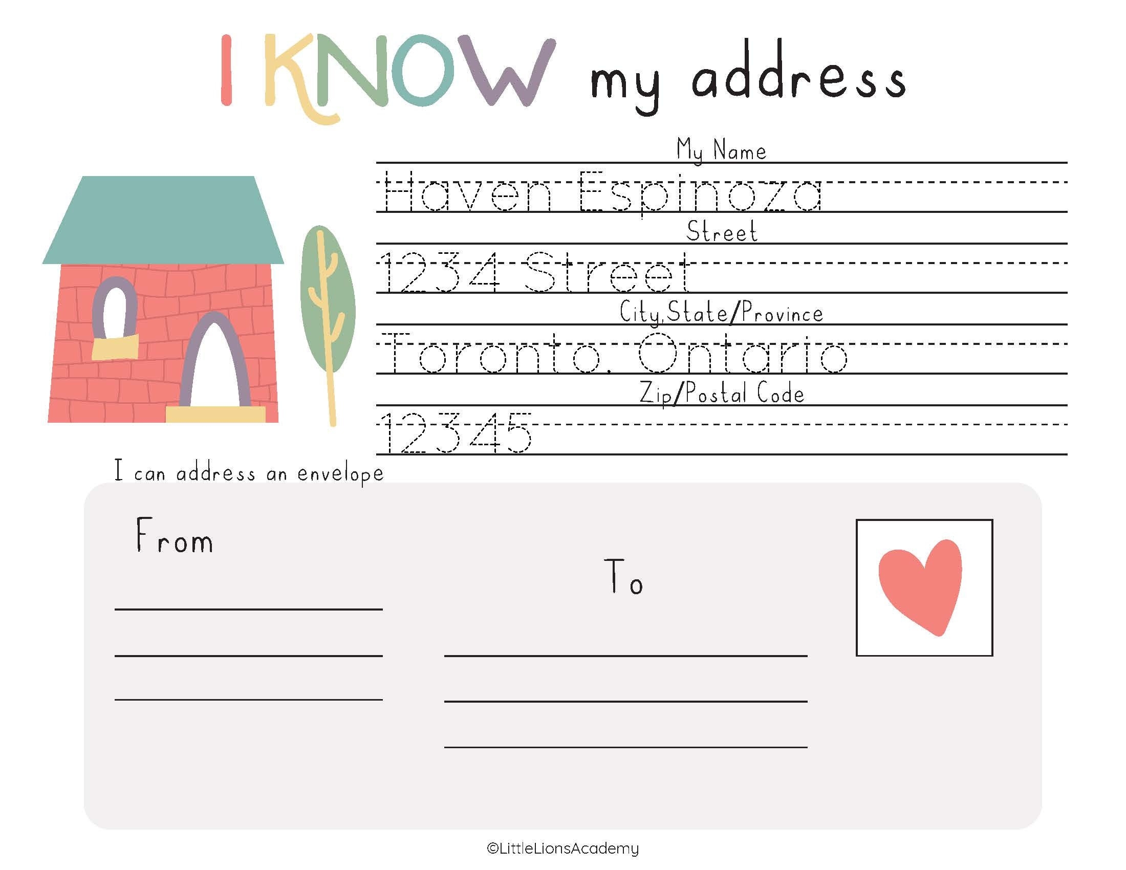 Editable Address Kids Activity Address Practice Homeschool Printable I Know My Address Printable Worksheet Writing Practice Etsy