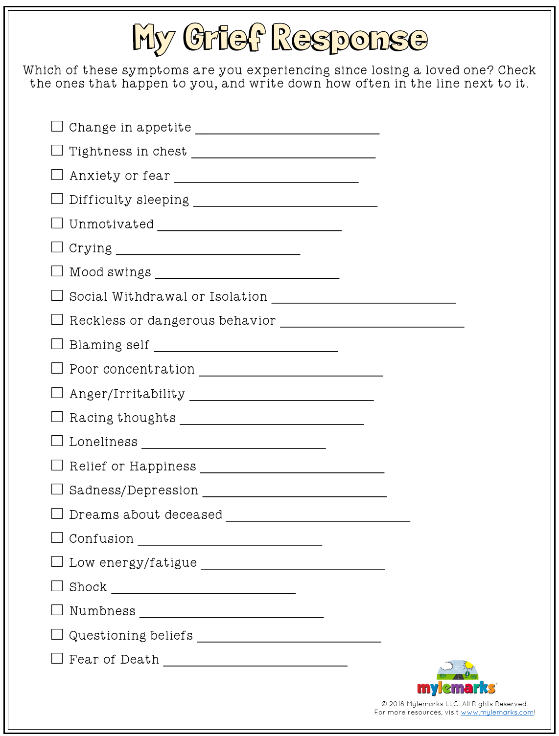 Free Printable Grief Worksheets For Adults