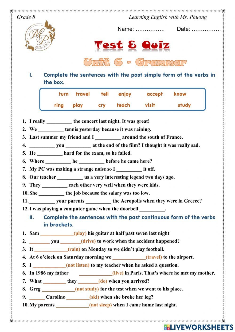 English 8 Unit 6 Grammar Worksheet Live Worksheets 