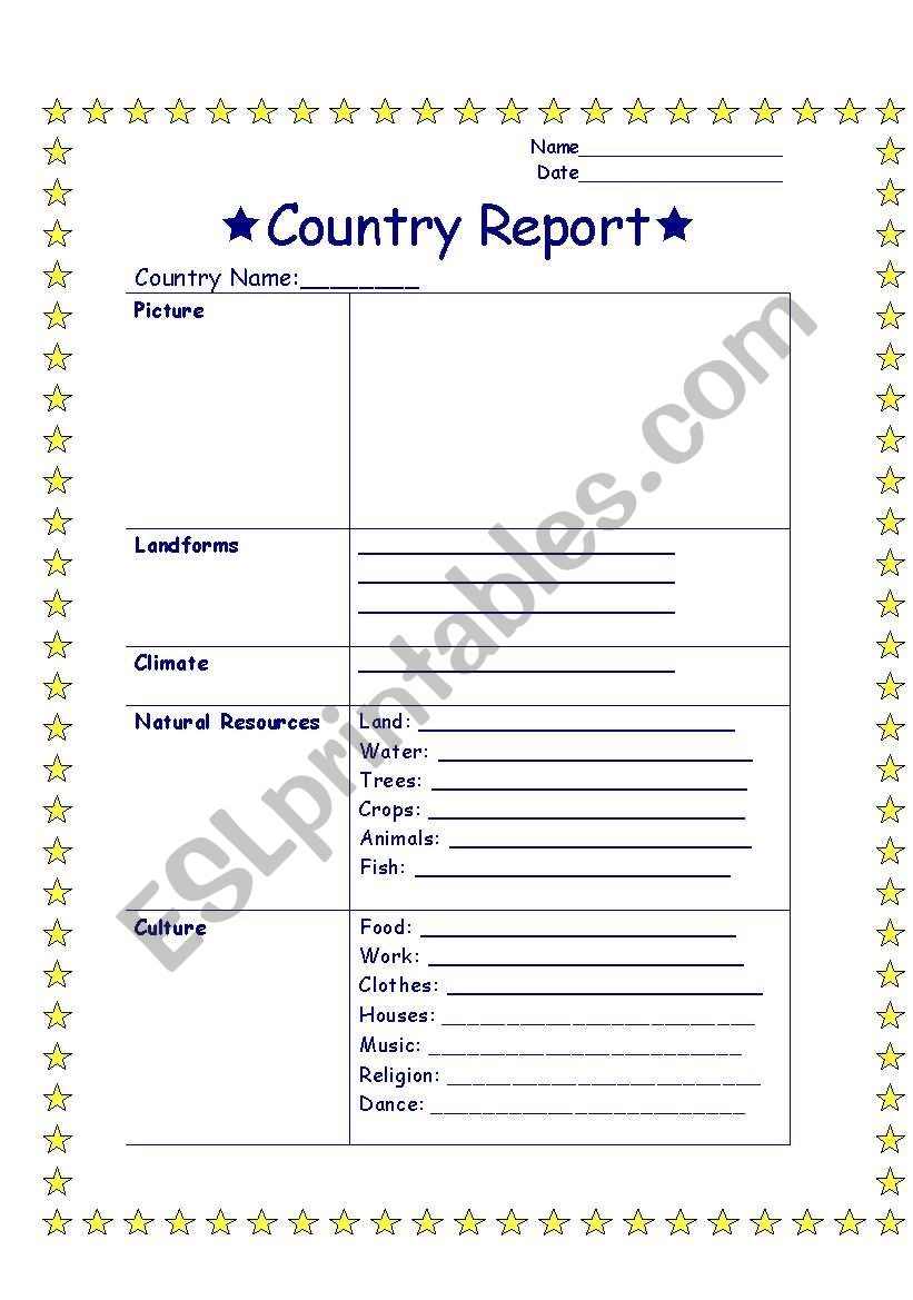 English Worksheets Country Report