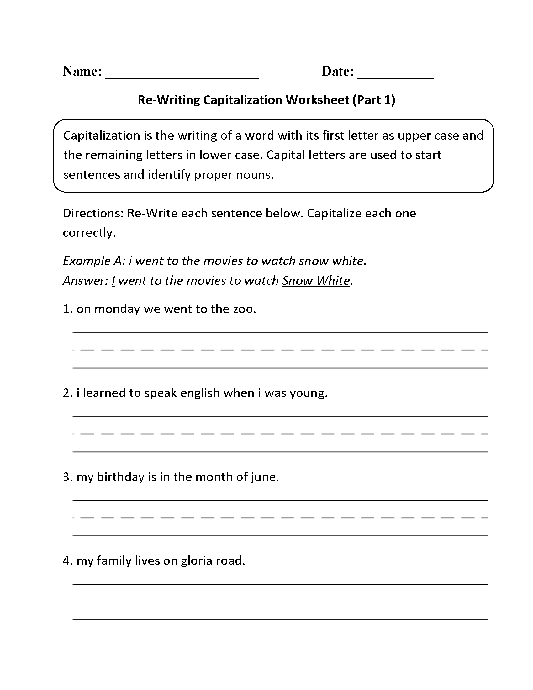 Englishlinx Capitalization Worksheets