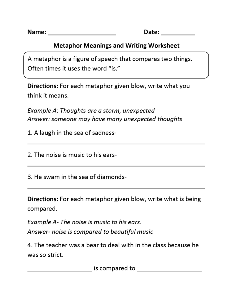 Englishlinx Metaphors Worksheets