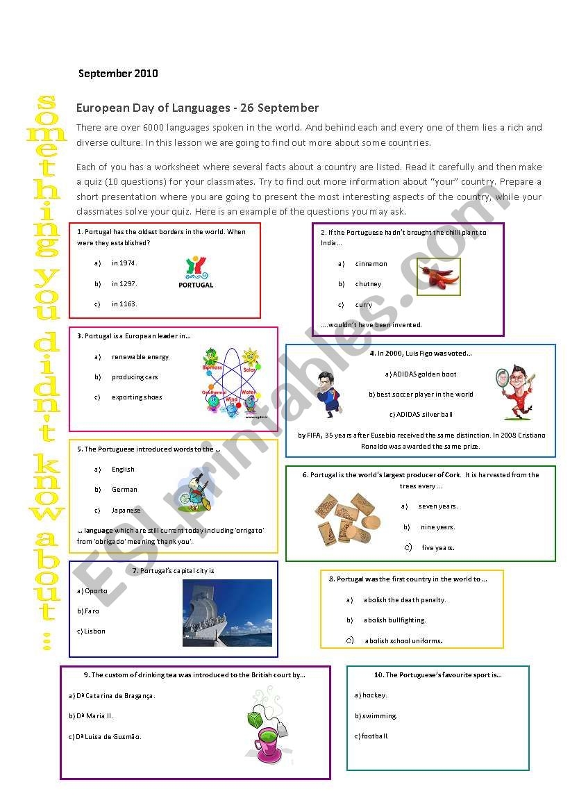 Free Printable Portuguese Worksheets