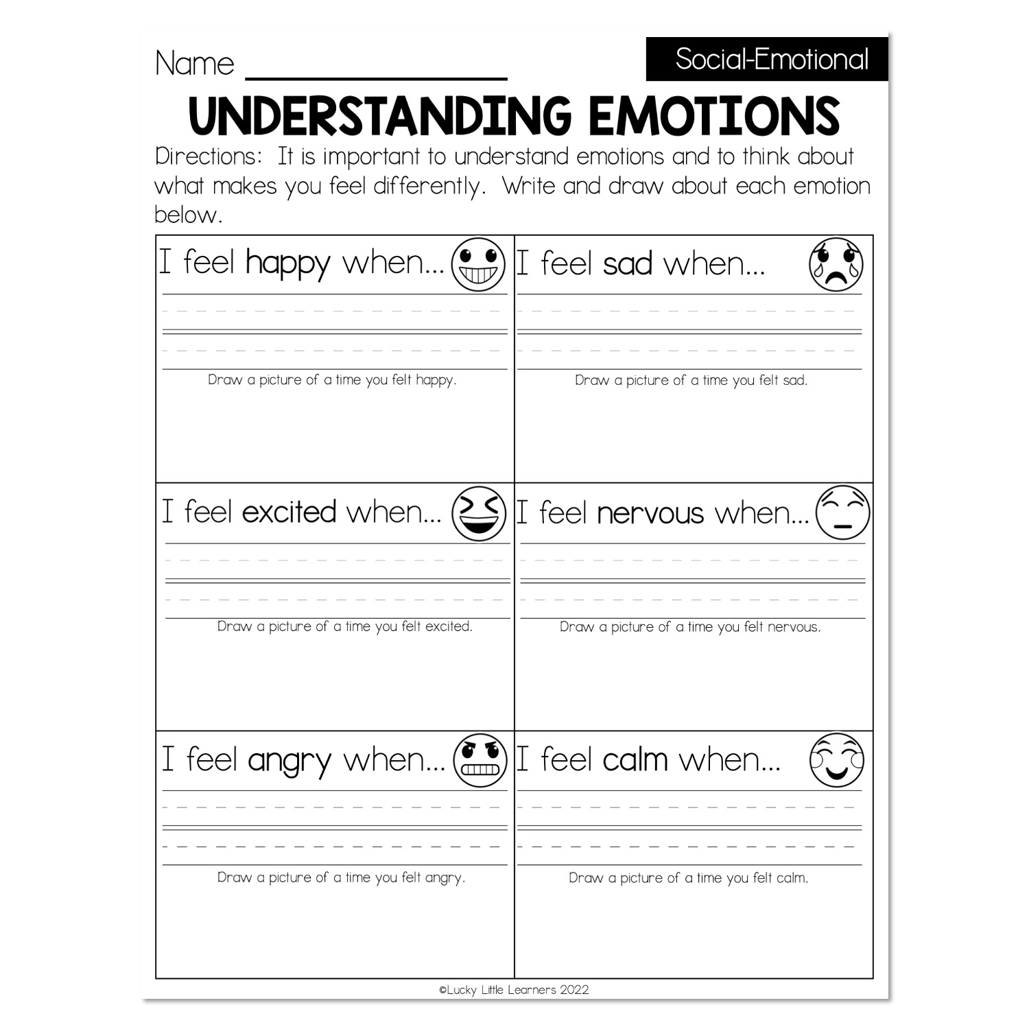 Fall Early Finishers 1st Grade SEL Understanding Emotions 