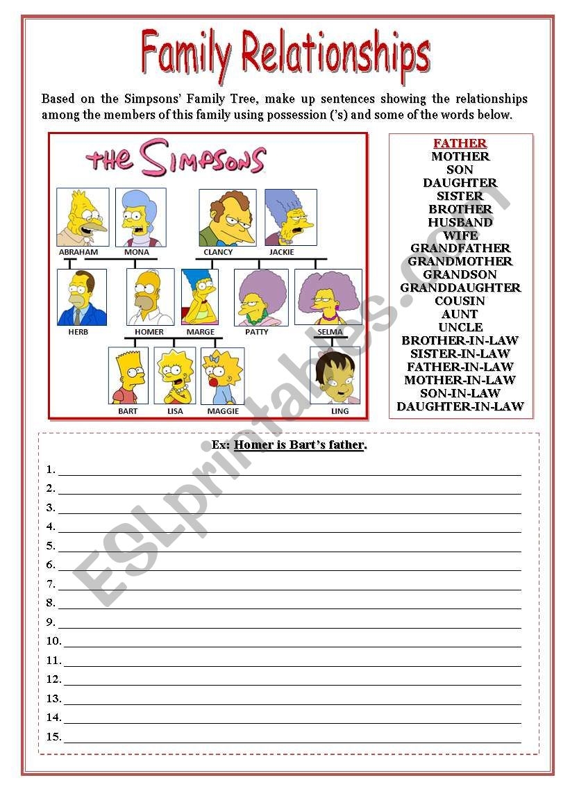 Family Relationships Writing Sentences ESL Worksheet By Luadosolzinho
