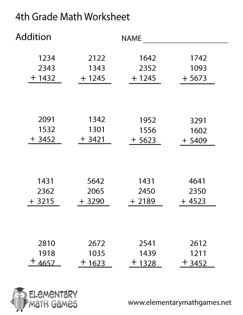 Free Printable Fourth Grade Math Worksheets