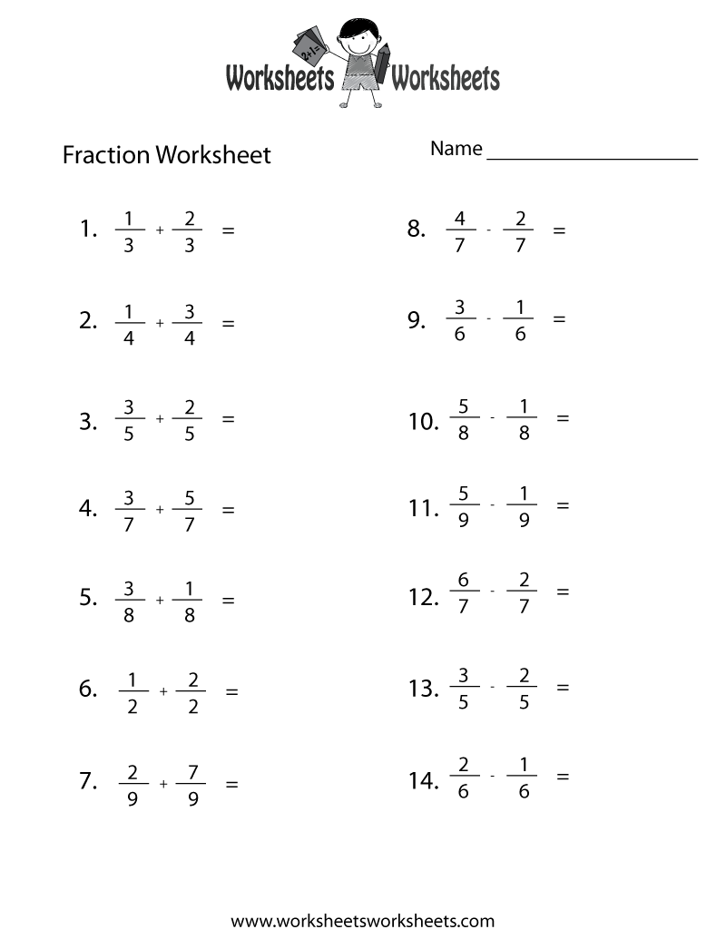 Free Printable Worksheets On Fractions