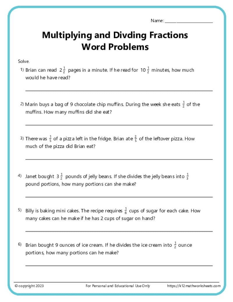Free Printable Math Word Problem Worksheets