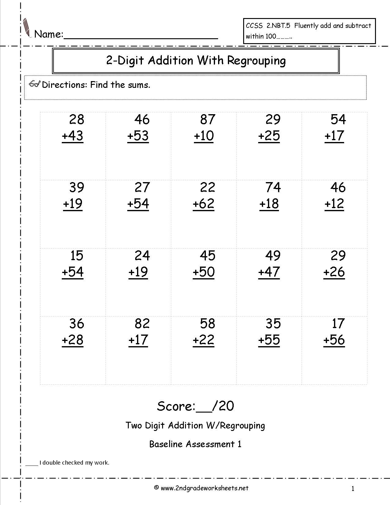 Free Addition Printable Worksheets 2 Digit With Regrouping Worksheets Library