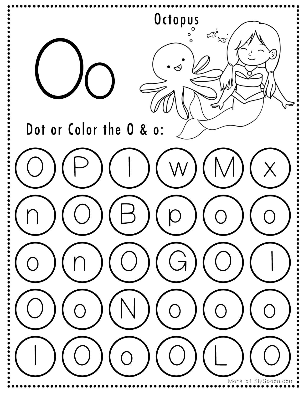 Free Alphabet Do A Dot Printables Worksheets Letter O Mermaid 