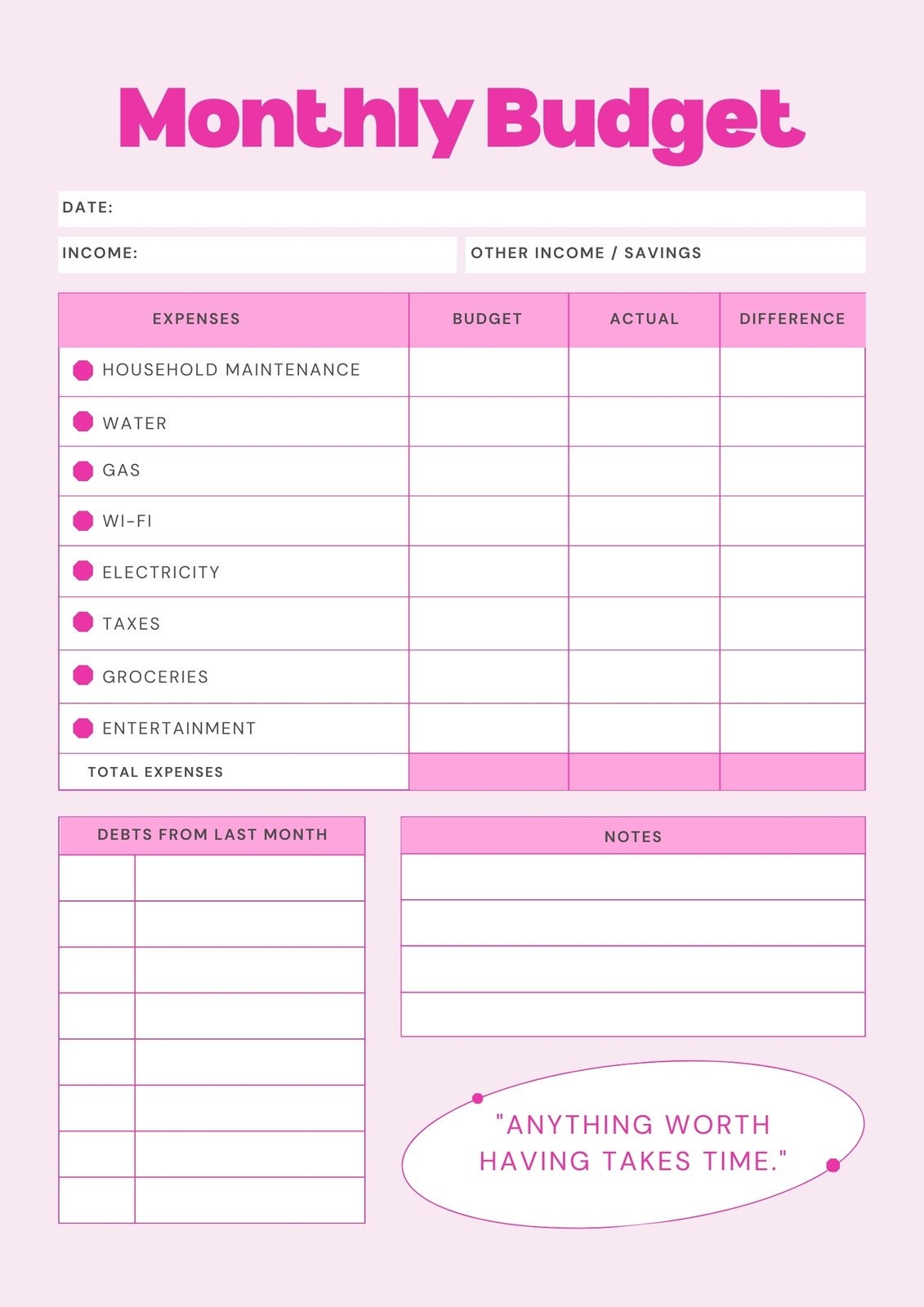 Free Printable Financial Worksheets