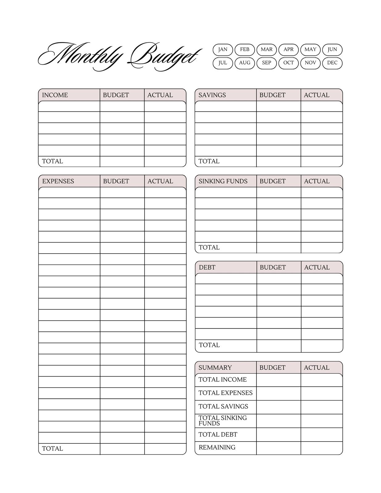 Budget Worksheet Free Printable Blank