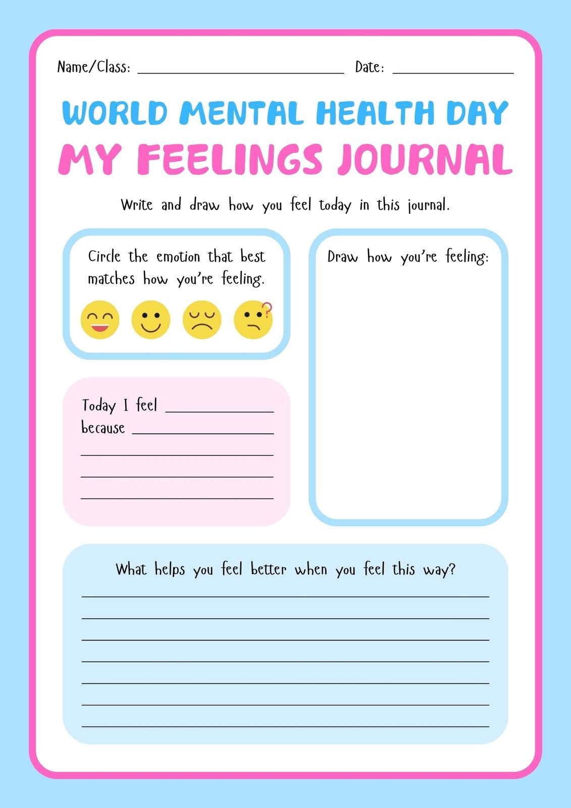 Free Printable Mental Health Worksheets
