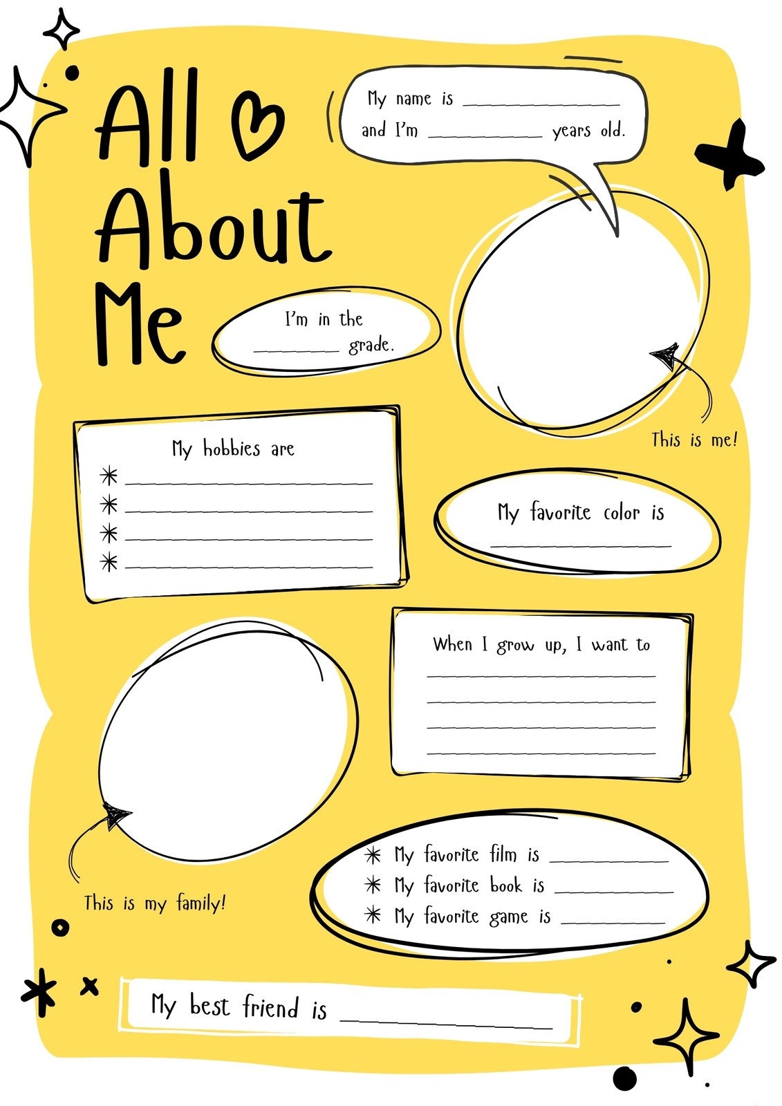 All About Me Free Printable Worksheet