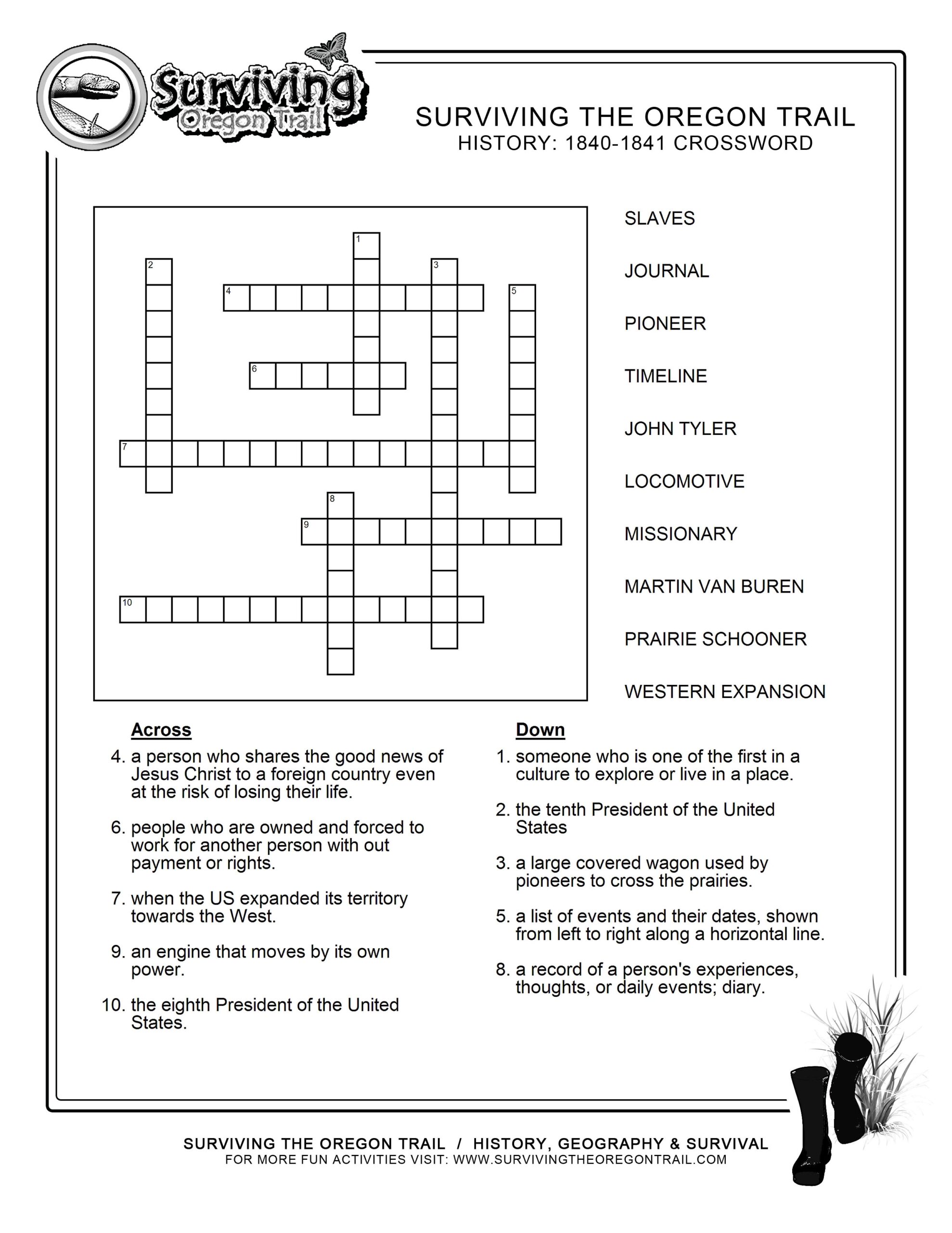 Free Crosswords Puzzle History 1840 41 a Surviving The 