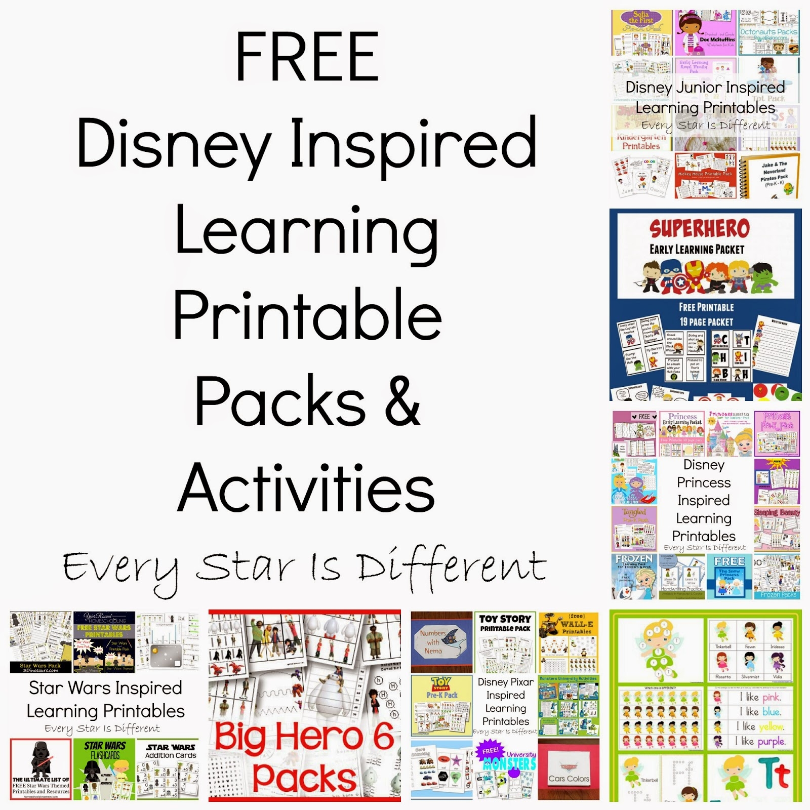 FREE Disney Inspired Learning Printable Packs U0026 Activities Every Star Is Different