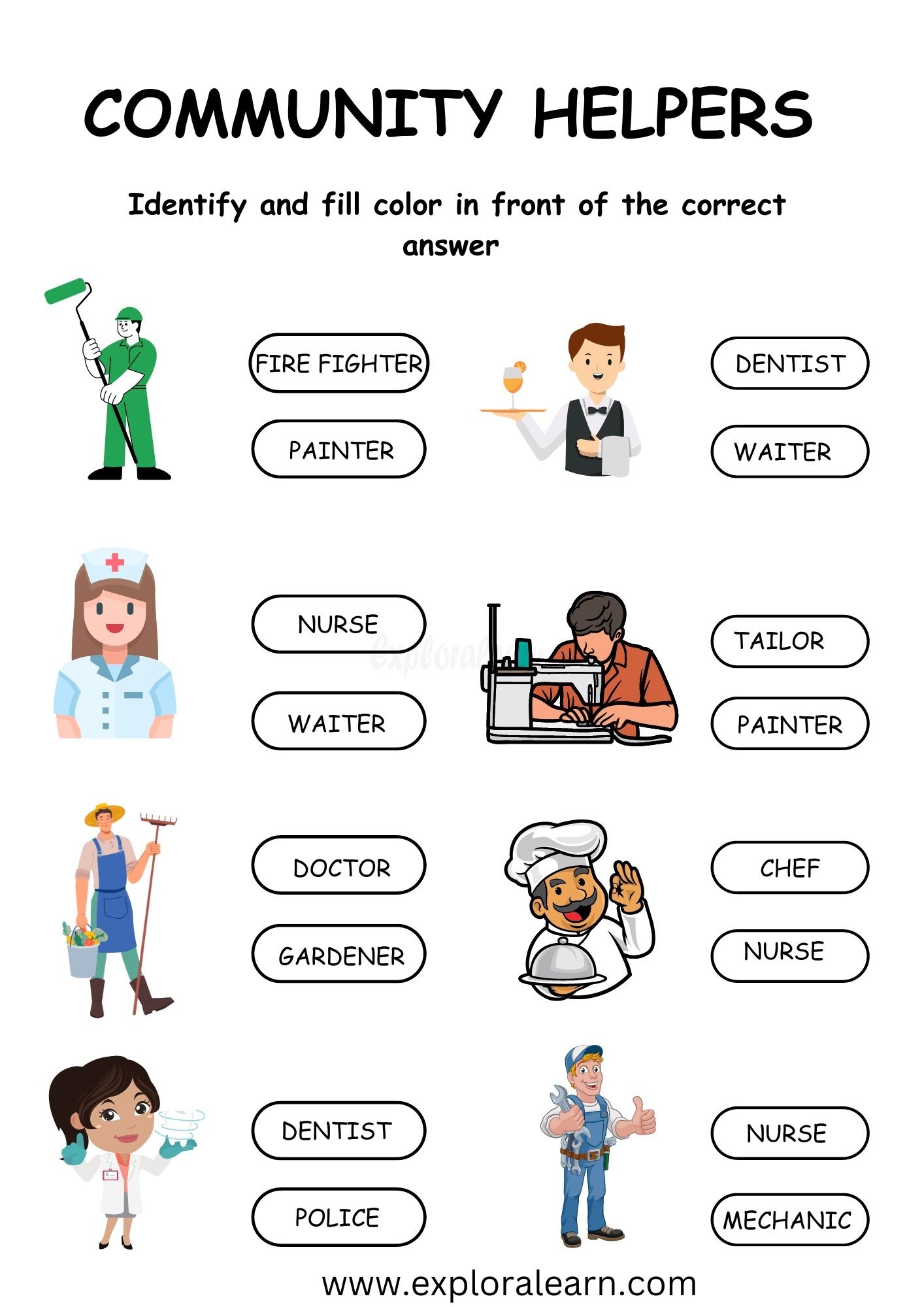 Free Exploralearn Worksheets Community Helper Worksheets 