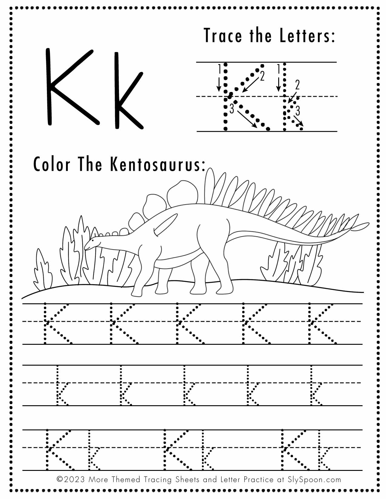 Free Letter K Tracing Worksheet Printable Dinosaur Themed Sly Free Letter K Tracing Worksheet Printable Dinosaur Themed Sly