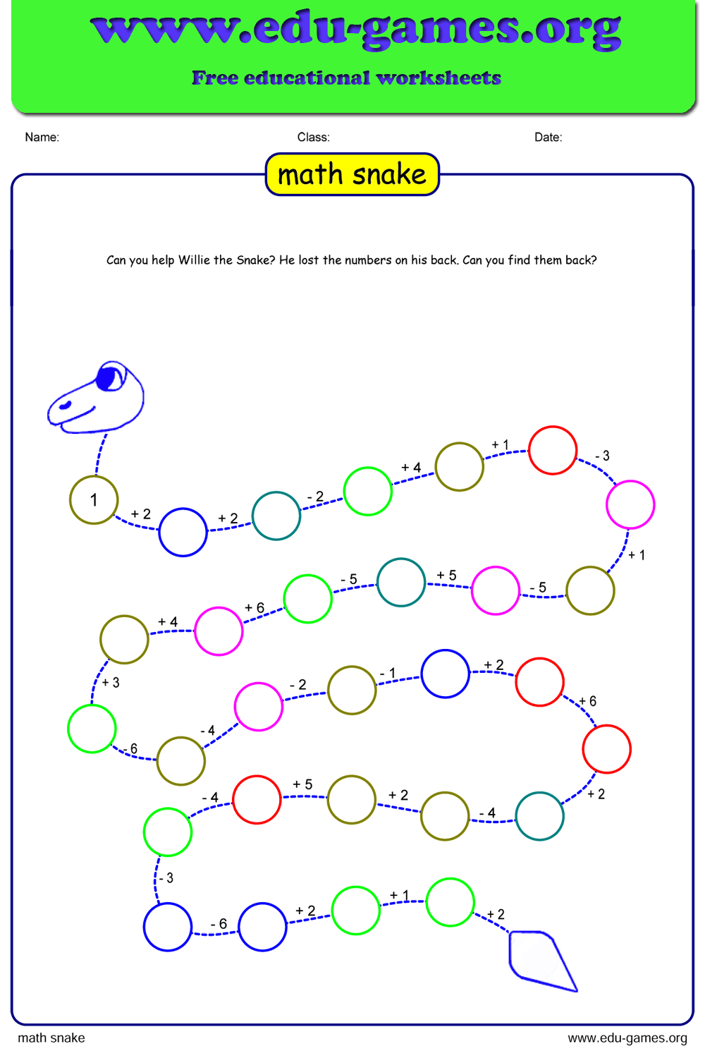 Free Math Snake Puzzle Free Printable Worksheets