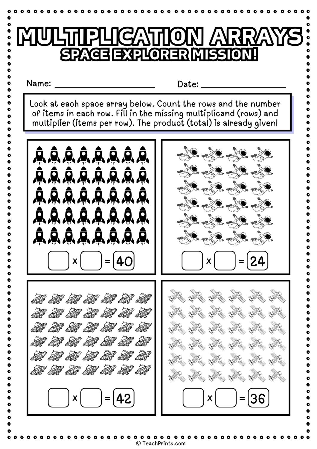 Free Printable Array Worksheets