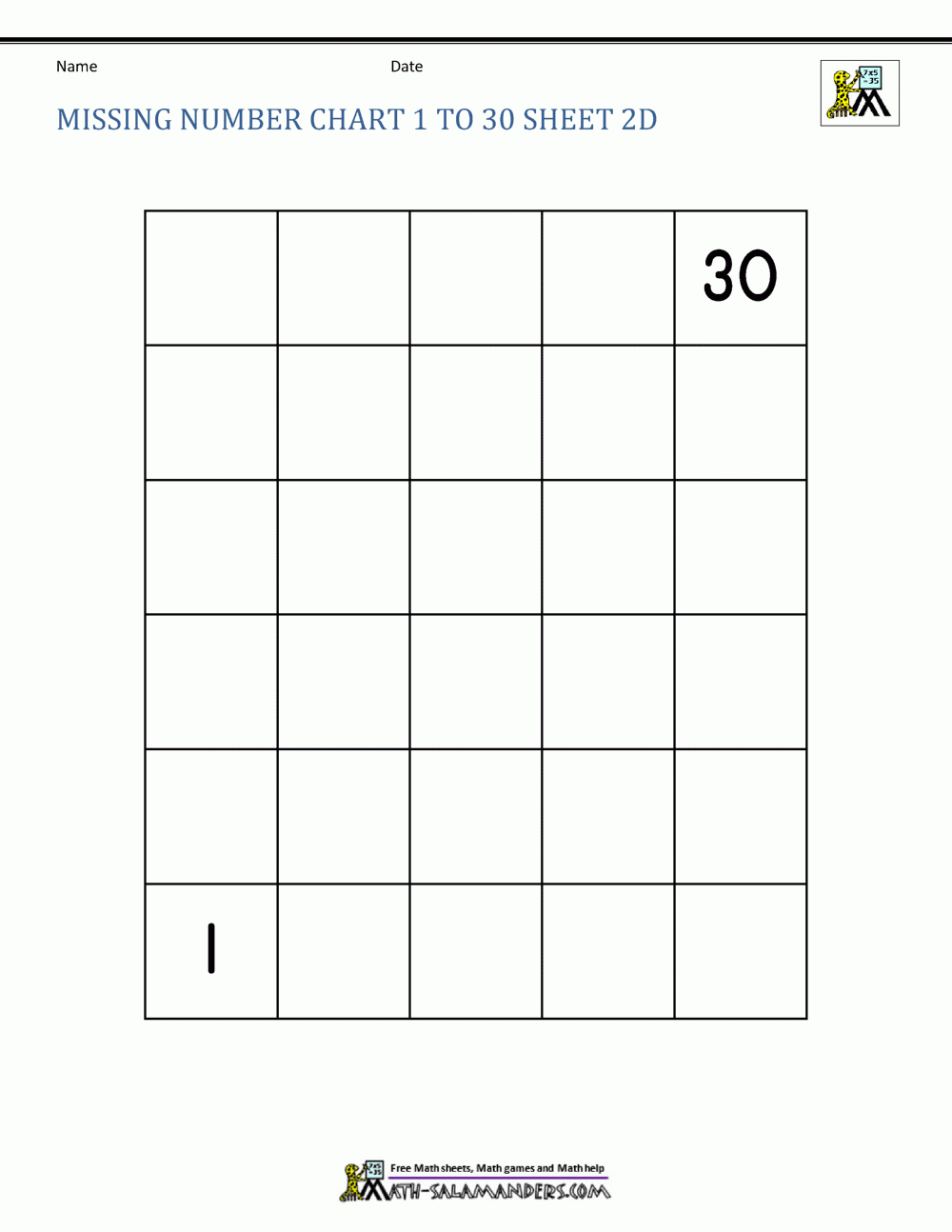 Free Number Chart 1 30