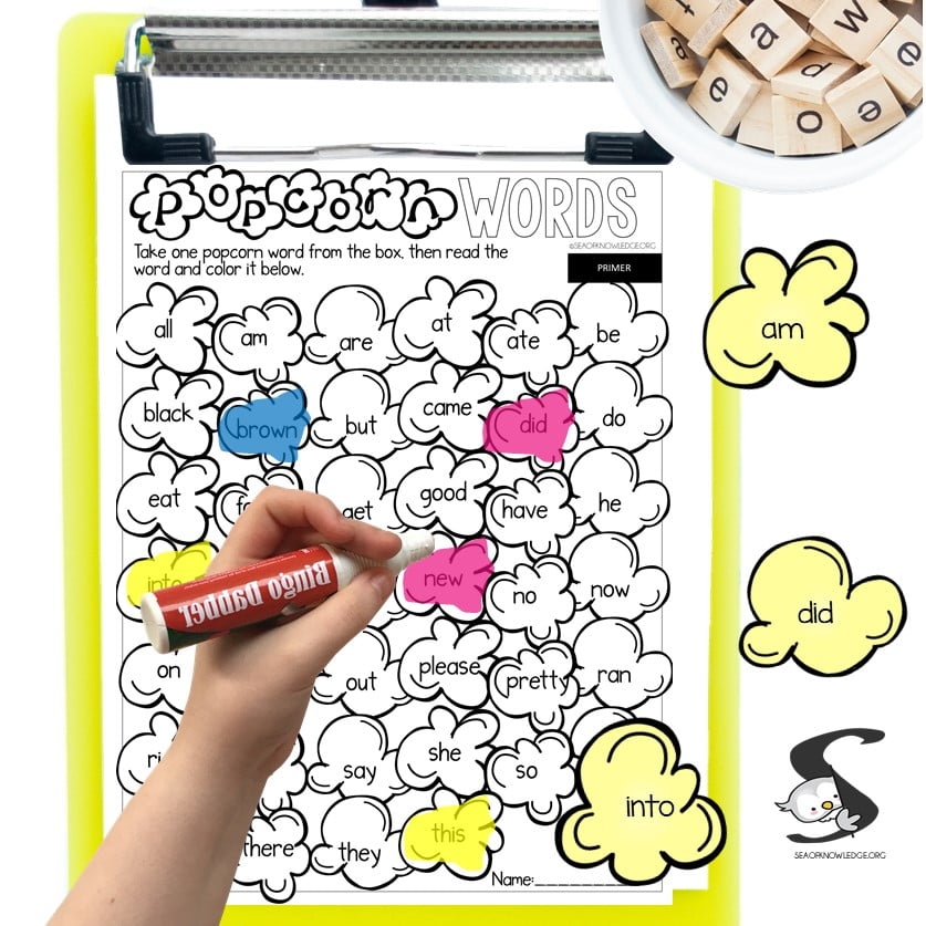 Free Popcorn Words Kindergarten Printable Game