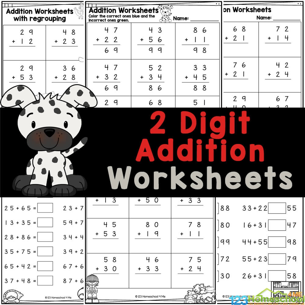 FREE Printable 2 Digit Addition Worksheets With Without Regrouping FREE Printable 2 Digit Addition Worksheets With Without Regrouping