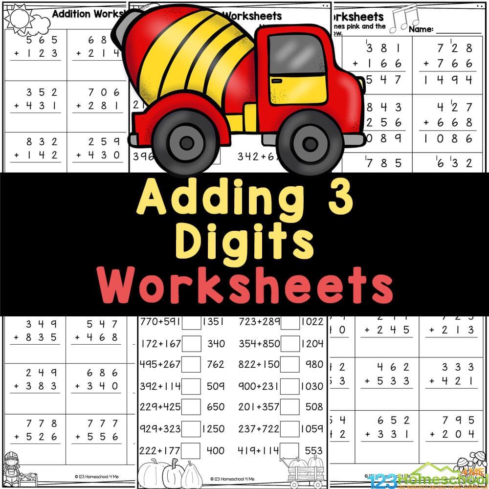 FREE Printable 3 Digit Addition Math Worksheets with Answer Key  FREE Printable 3 Digit Addition Math Worksheets with Answer Key