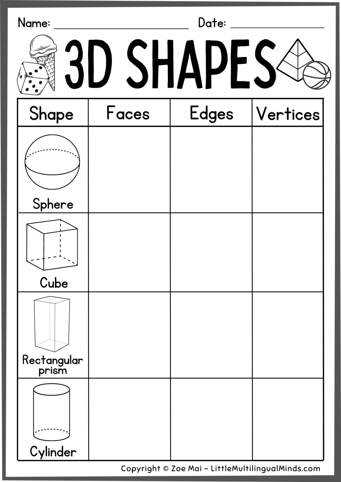 Free Printable 3rd Grade Worksheets For Practicing 3D Shapes Worksheets Library