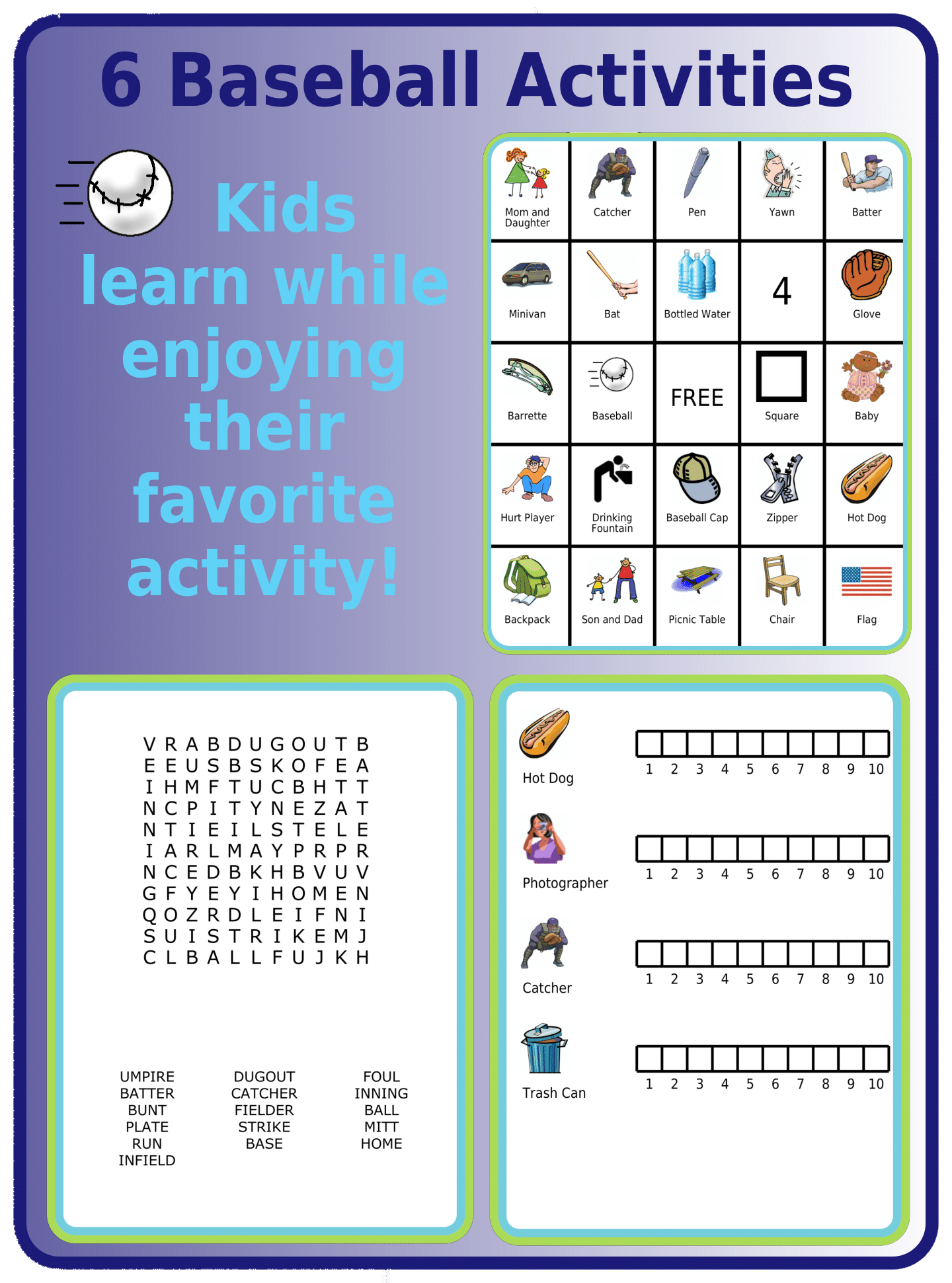 Free Printable 6 Baseball Activity Pages For Kids