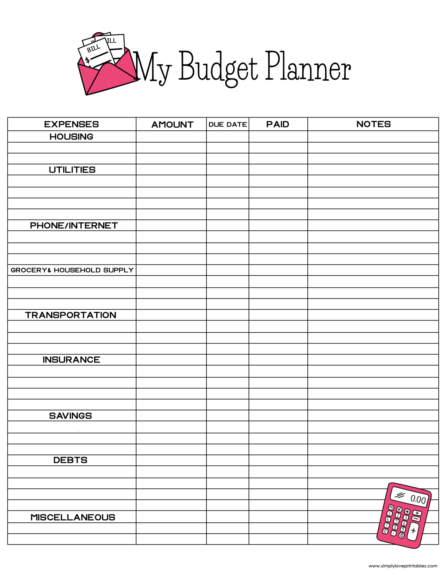 Free Printable Budget Templates Simply Love Printables Worksheets Library
