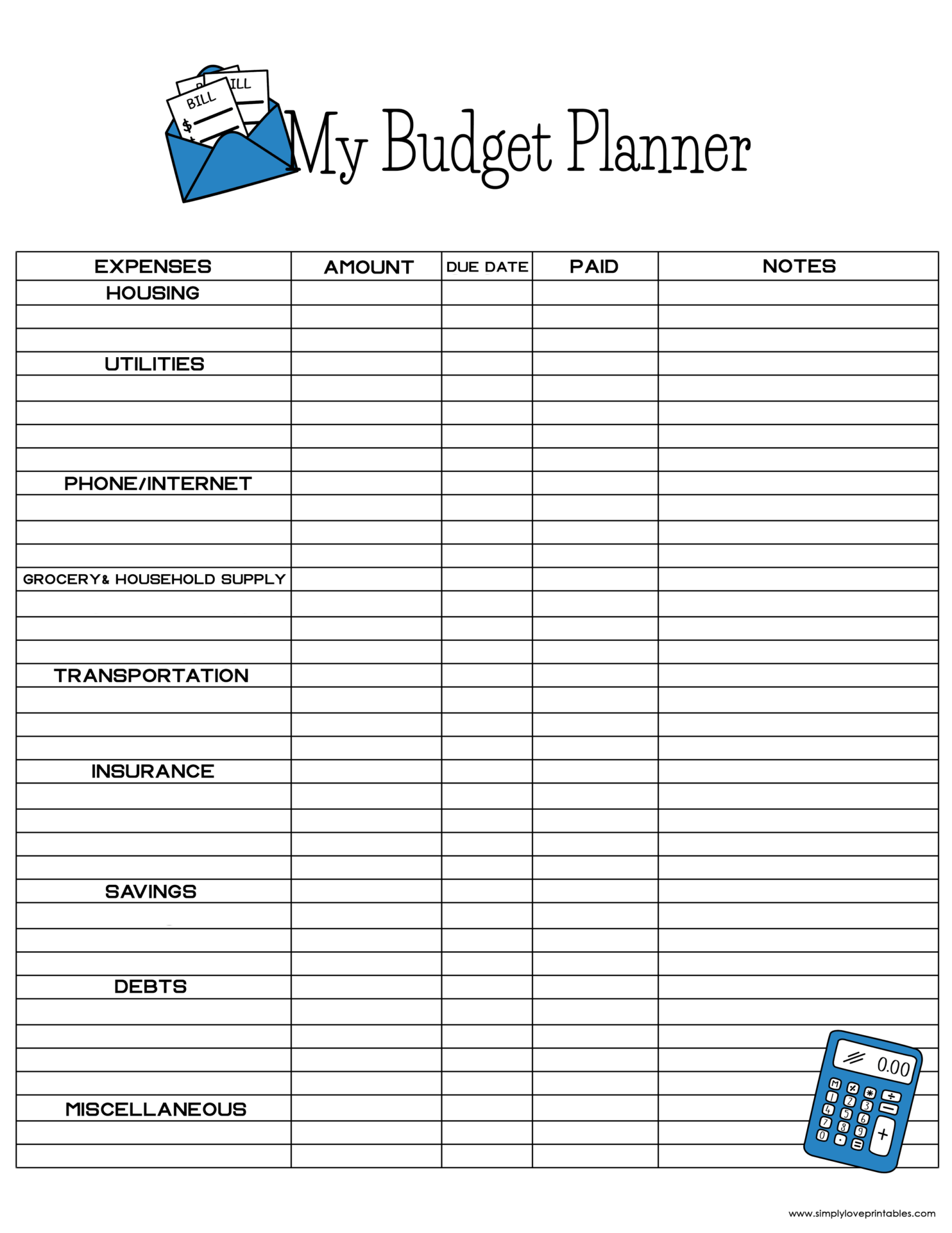Free Printable Budget Templates Simply Love Printables Worksheets Library