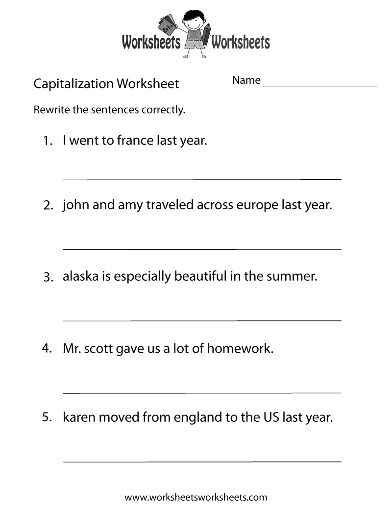 Free Printable Capitalization Practice Worksheet Free Printable Capitalization Practice Worksheet