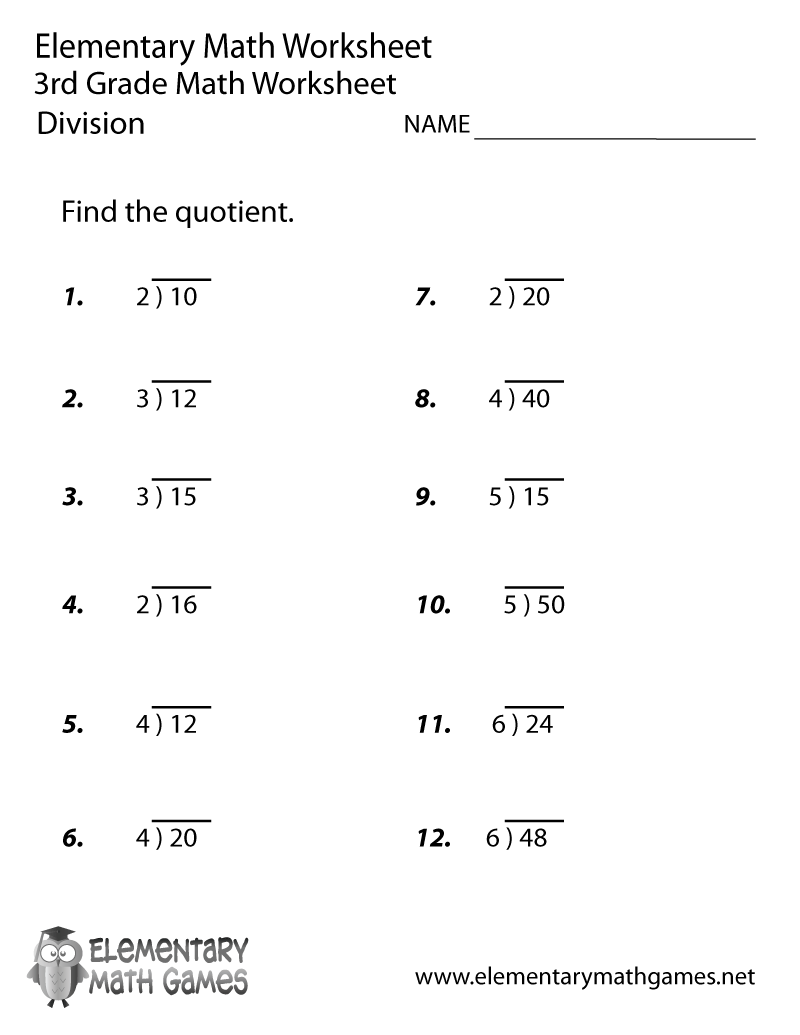 Free Division Printable Worksheets