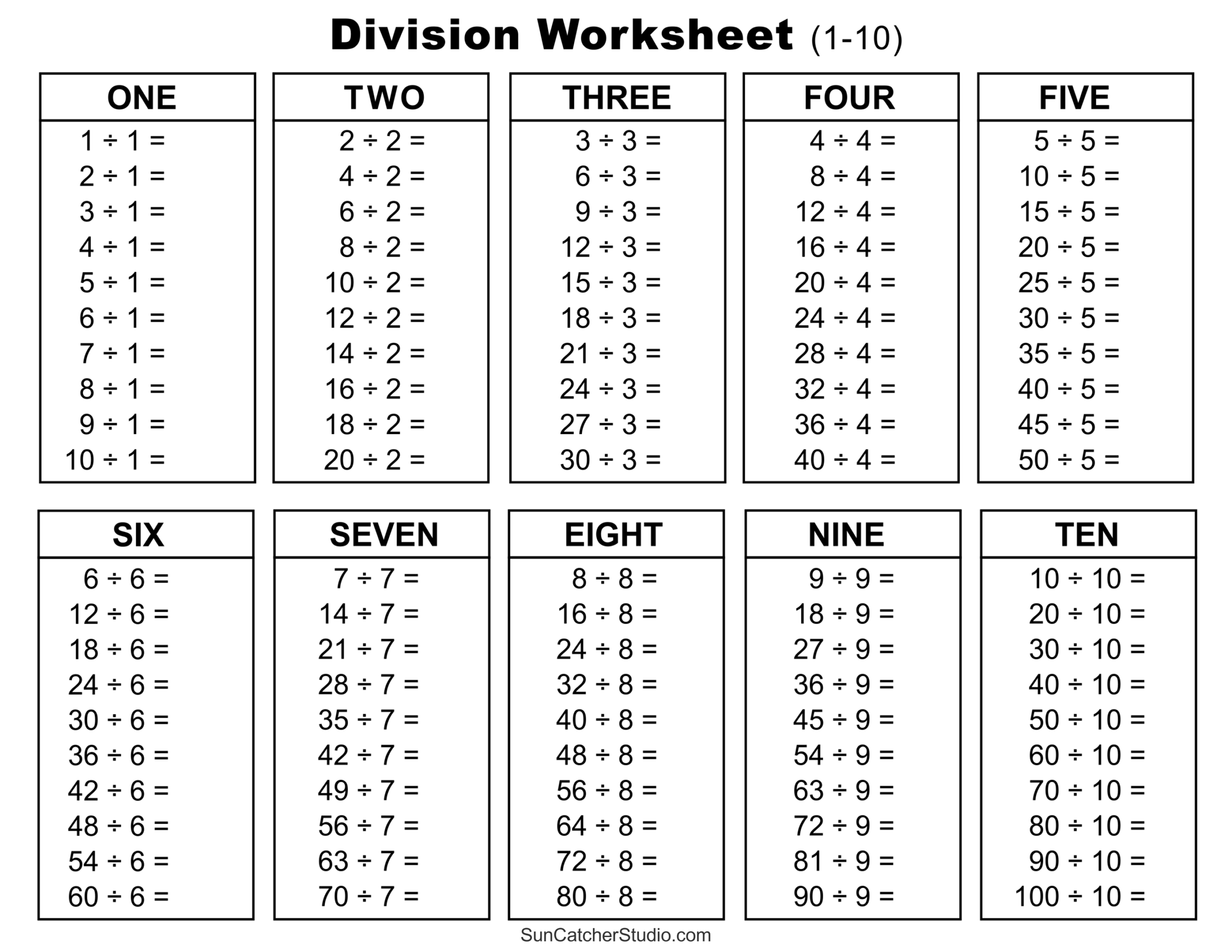 Free Printable Worksheets For Division