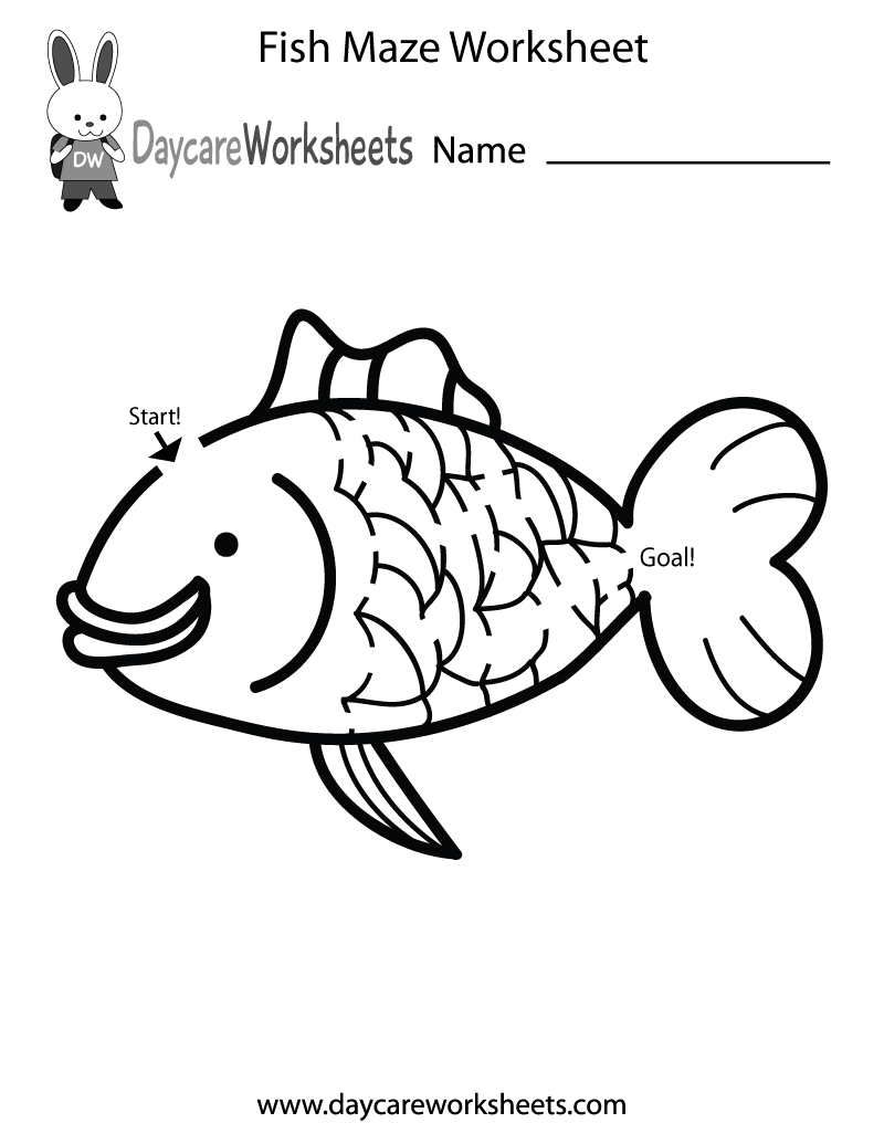 Free Printable Fish Maze Worksheet For Preschool