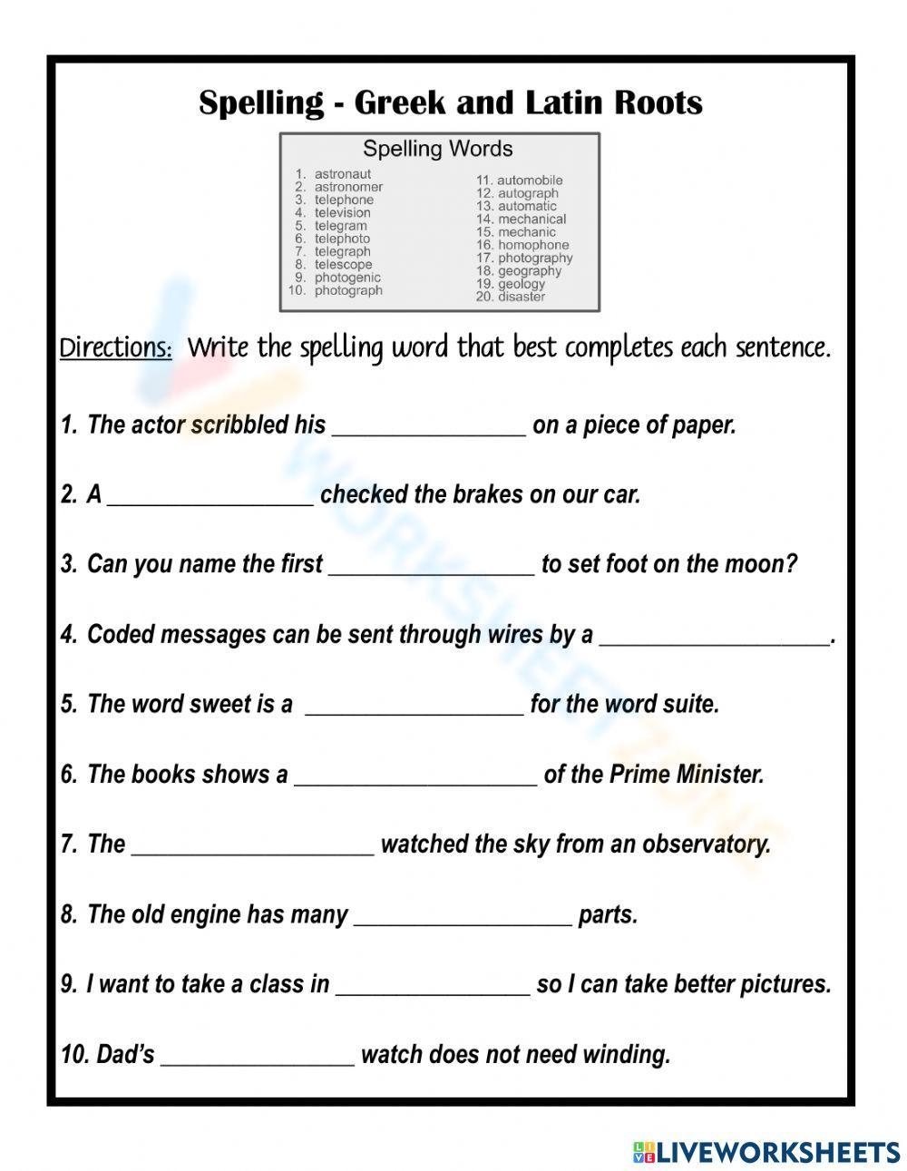 Free Printable Greek And Latin Roots Worksheets For All Ages 