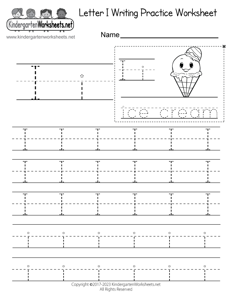 Free Printable Letter I Writing Practice Worksheet