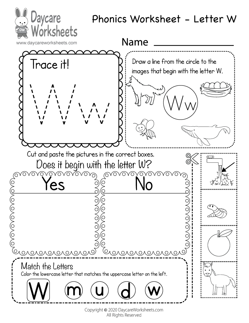 Free Printable Letter W Beginning Sounds Phonics Worksheet For 