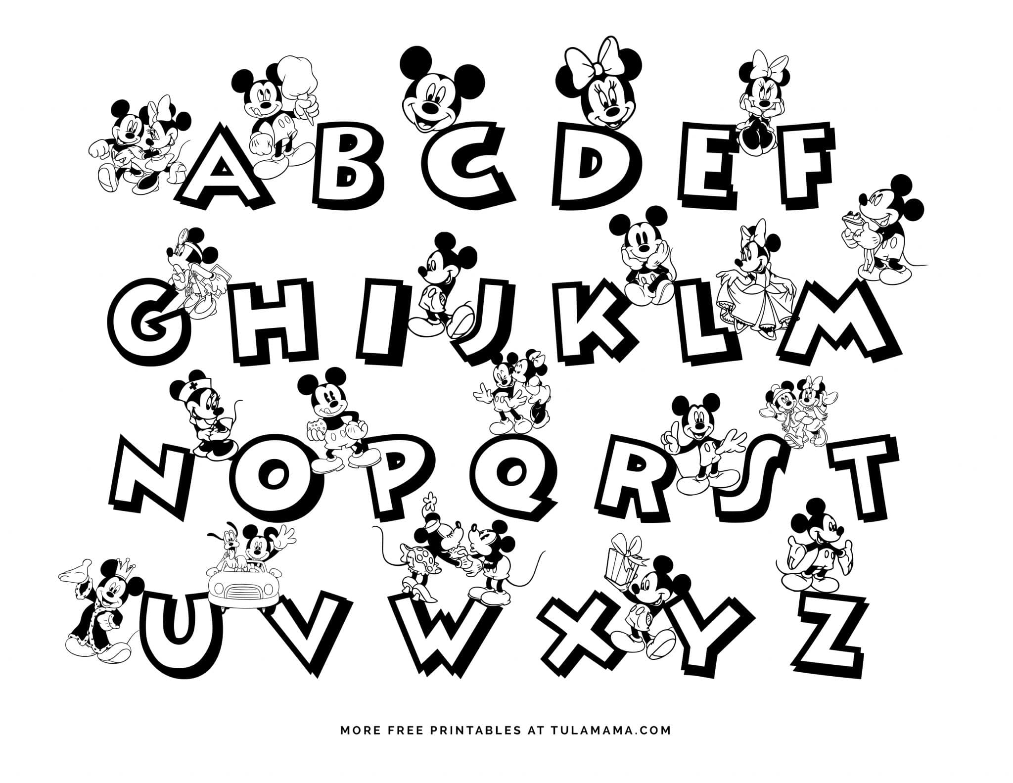 Free Printable Mickey Mouse ABC Coloring Pages Tulamama Worksheets Library