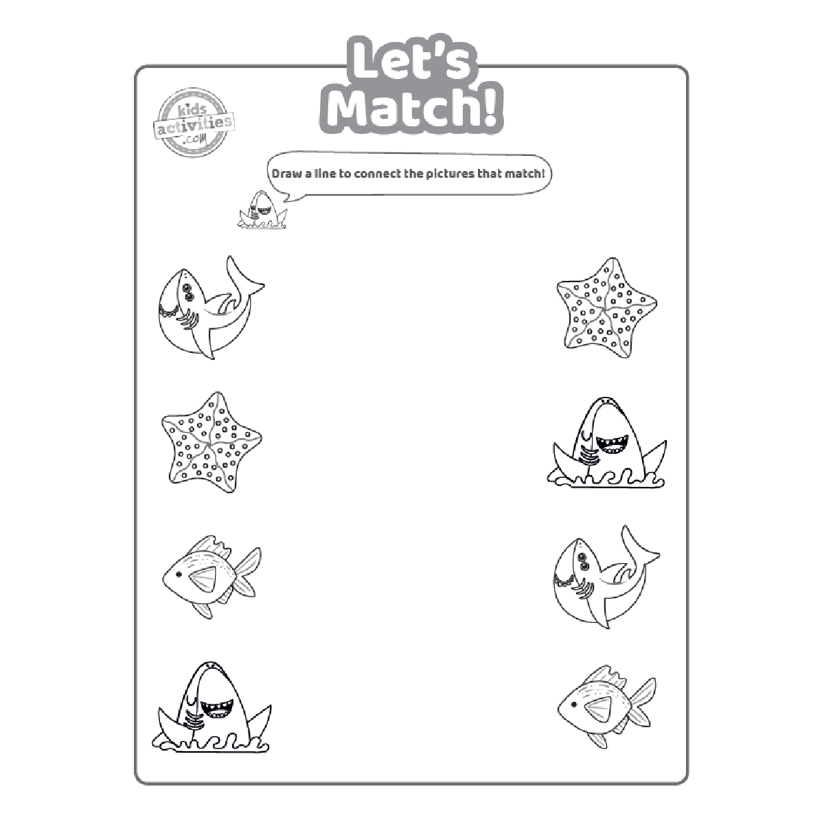 Free Printable Preschool Shark Matching Worksheet Kids 