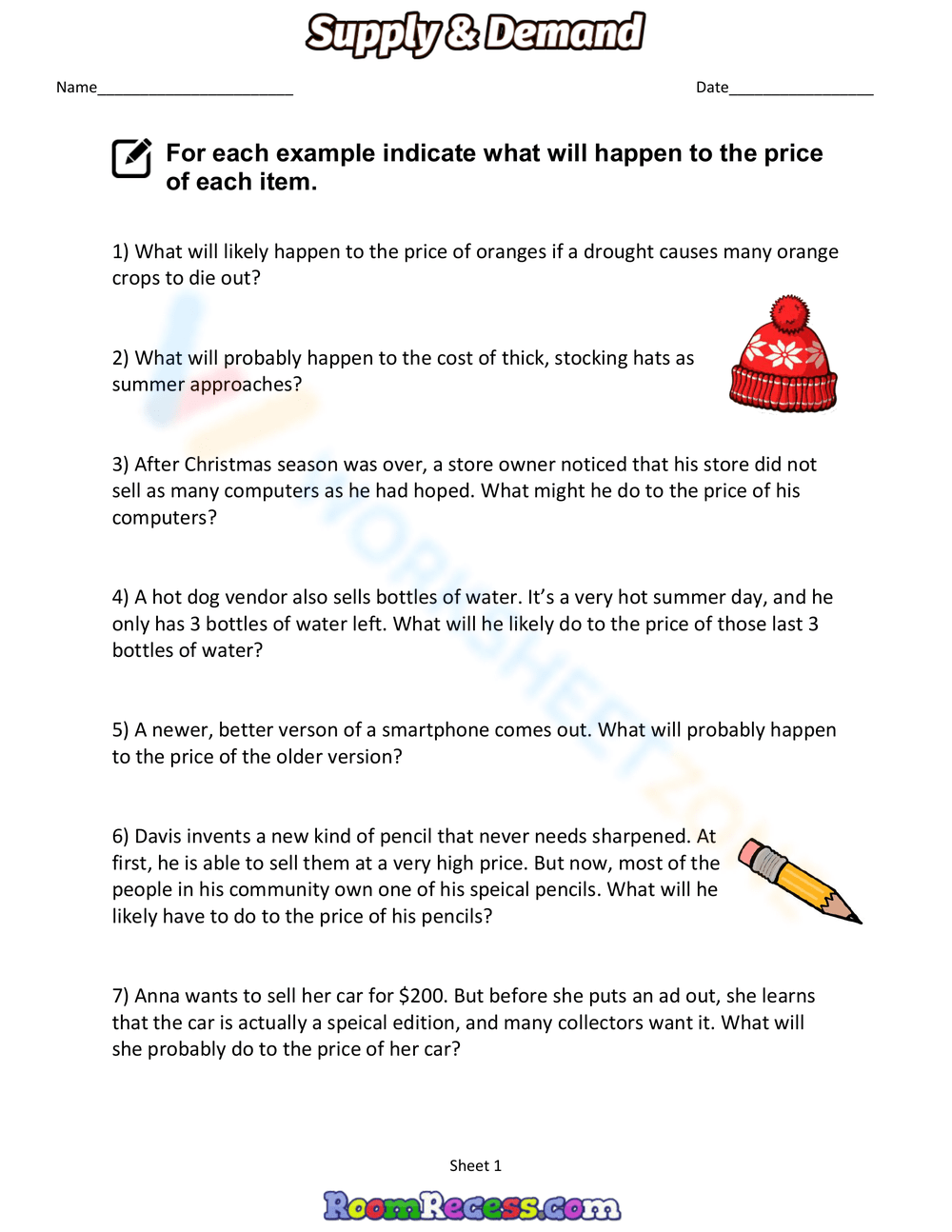 Free Printable Supply And Demand Worksheets For Teaching 