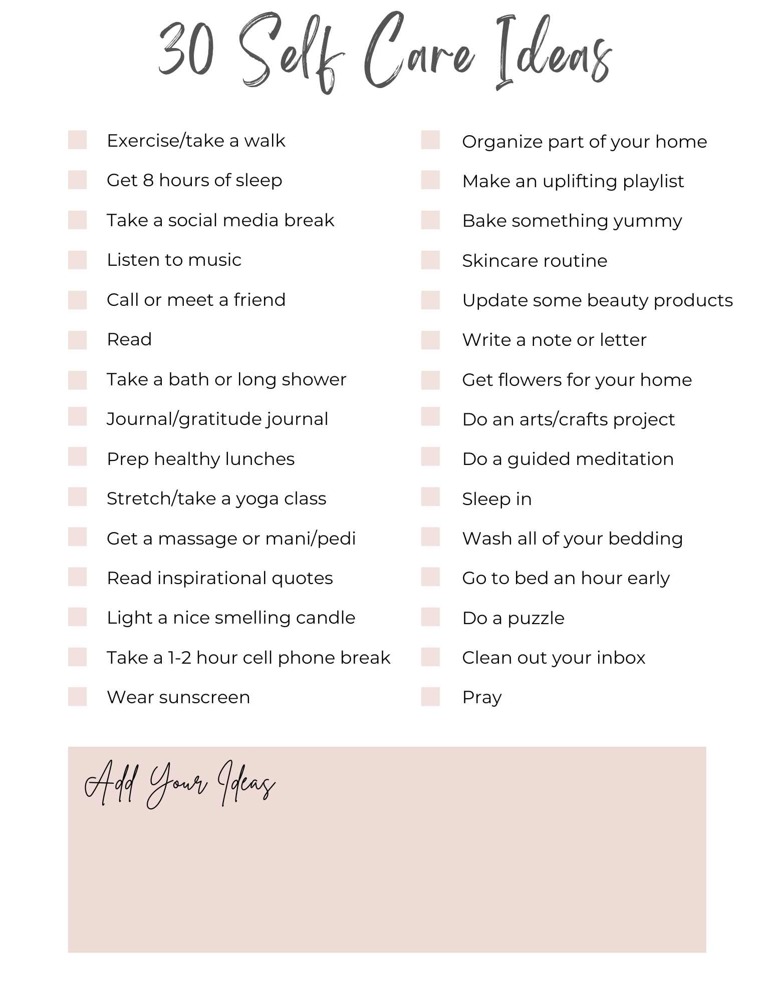 Free Printable Self Care Activity Worksheets