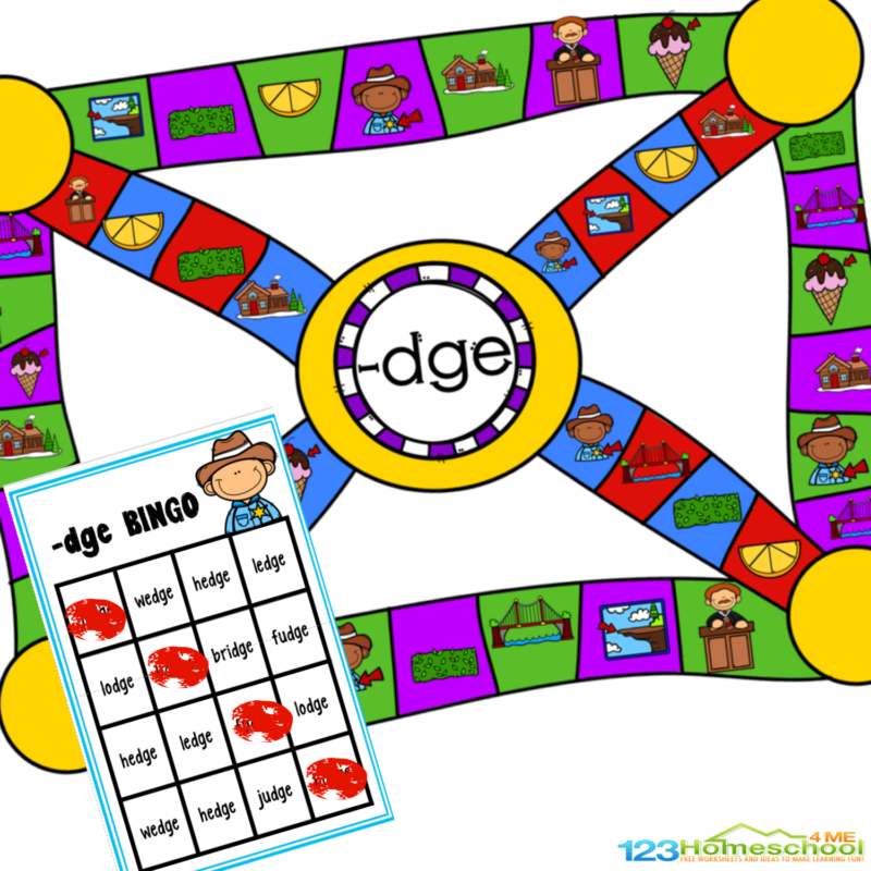 FREE Printable Words That End With Ge And Dge Phonics Game